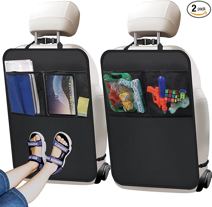 Zecirl 2 Pack Kick Mat Backseat Protector,Back Seat Cover for Kids,Car Seat Back Protectors with 2 Pocket Storage Organizer for Car, SUV, Minivan or Truck Seats (Black)