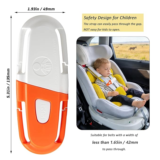 Universal Car Seat Chest Clip, Adjustable Harness Positioning Clip for Stroller and Booster Seat, Anti-Slip Shoulder Straps Holder Accessory for Parents (1 Pack, Orange&White)