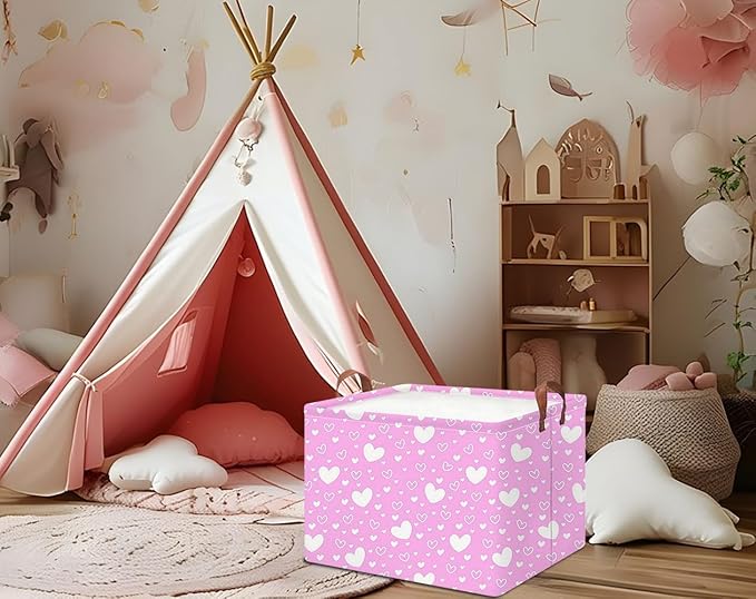 HKEC Collapsible Kids Toys Bin, Cute Baby Storage Bin, Books Box, Gift Basket (Pink Full Love)