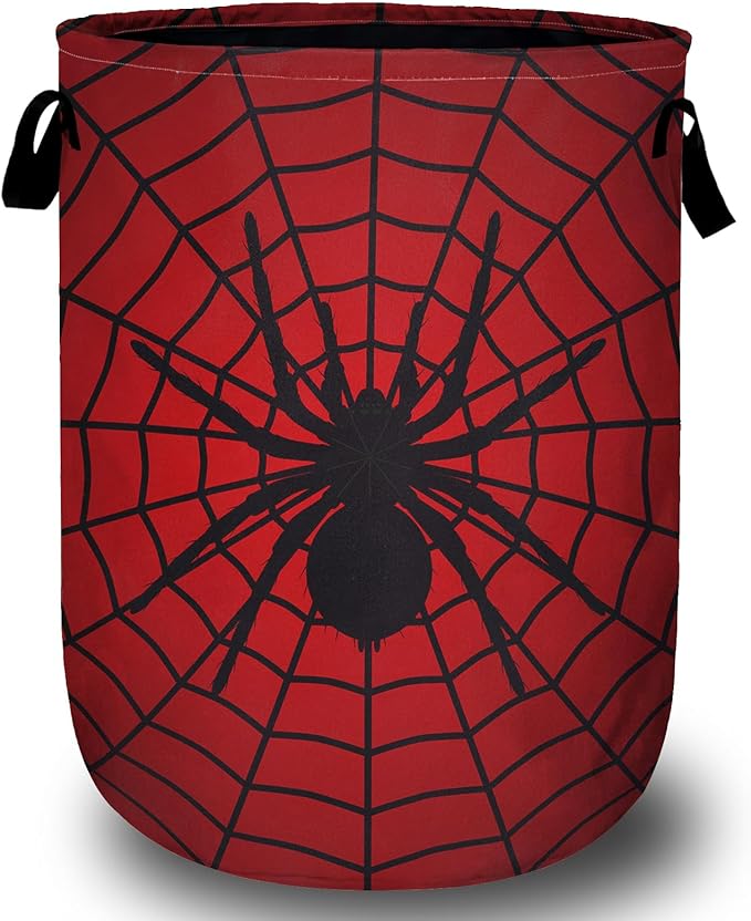 Red Spider Web Laundry Basket, Laundry Hamper Collapsible Oxford Cloth with Handle Clothes Toy Storage Bin for Bathroom Laundry Room Bedroom 15.7 X 20 Inch