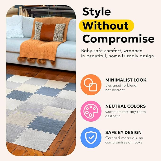 MioTetto Baby Play Mat, Soft Foam Floor Tiles for Kids. Adjustable Interlocking Foam Tiles, Fits with 74x74 Playpen Baby mat for Crawling & Development, Safe & Non-Toxic Playmat for Babies 6-12 Months