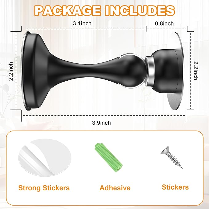 Crosize Magnetic Door Stoppers 1 Pack, Stainless Steel Door Stops for Wall and Floor Mounting, Gate Stops, No Drilling Metal Doorstops with Adhesive Tapes, Black
