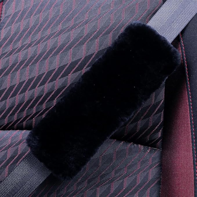 Fluffy Fuzzy Genuine Sheepskin Car Seat Belt Cover Pad, Seatbelt Cushin for Soft Auto Lambswool Shoulder Strap Cushion Adults (1, Black)
