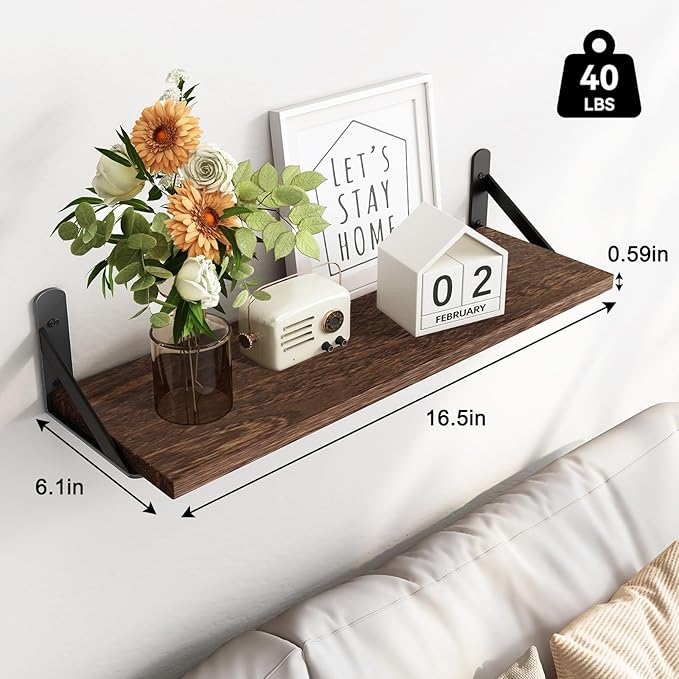 Fixwal Floating Shelves for Wall, Wood Wall Mounted Shelves for Bedroom, Bathroom, Living Room, Kitchen Storage and Decor(Brown, Set of 3, 16.5 Inch)