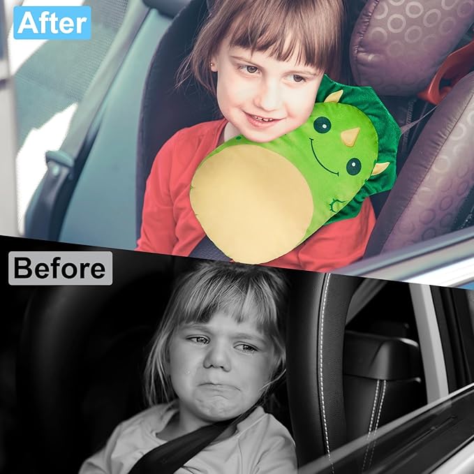 FIODAY Seatbelt Covers for Kids Car Seat Strap Pads Seat Belt Pillow Adjust Seat Belt Covers Seatbelt Cushion for Toddler Baby Boys Girls Travel Head Neck Shoulder Support,Green