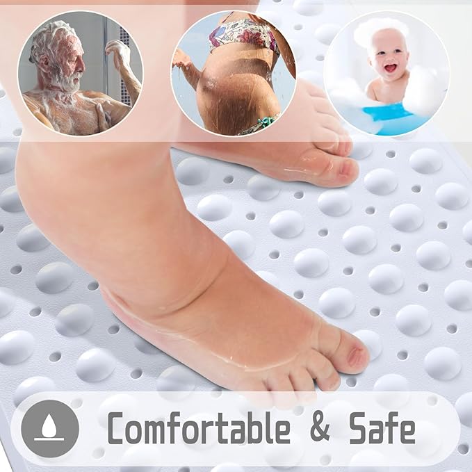 Yimobra 2-Pack Shower Mat Bathtub Mat Non Slip 40 x 16, Bath Mat for Tub Floor with Big Suction Cups and Drain Holes, Machine Washable Shower Mats for Inside Shower, Phthalate Latex Free, White