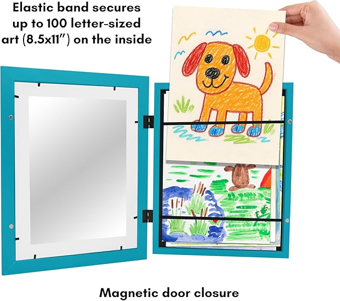 Americanflat Kids Artwork Frame Changeable (Aquamarine) - Magnetic Door Holds 100 Art Pieces - 8.5x11 Letter Size Display with Mat or 10x12.5 Without Mat - My Mini Masterpiece
