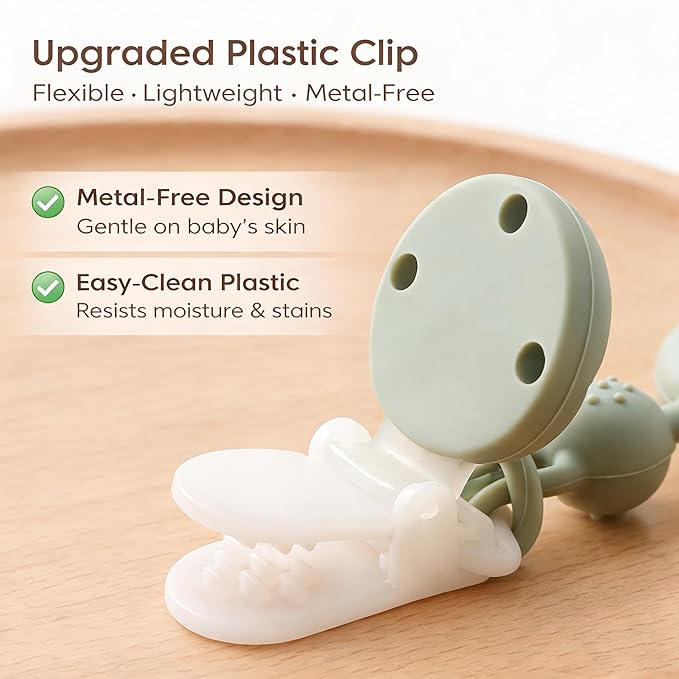 Baby Pacifier Clips One Piece Binky Clip Holder Silicone Teether Clip Pacifier Straps with Clip Baby Teether Toys for Boys and Girls Set of 3 Andy Bear-Ivory+Sage+Blush