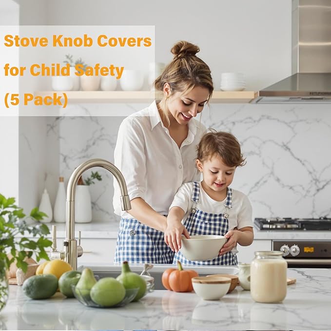 5-Pack Stove Knob Safety Covers,Upgraded Press Gas Stove Knob Locks,Durable Design Childproof Knob Locks for Babies and Pets, Sticky and Easy to Install,Transparent