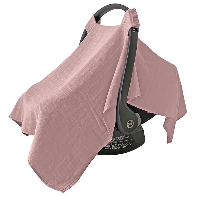 MOZAH 100% Organic Muslin Baby Car Seat Cover Muslin Carseat Canopy Baby Car Seat Covers for Girls (Pale Mauve)