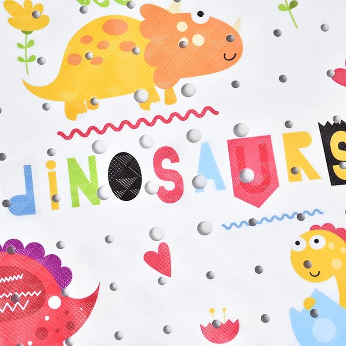 Tubozadi Bath Mat for Tub for Kids Dinosaur Non Slip Bathtub Mat for Baby Toddler 40X16 Inch Long Anti Skid Bathroom Shower Mat with Suction Cups & Drain Holes