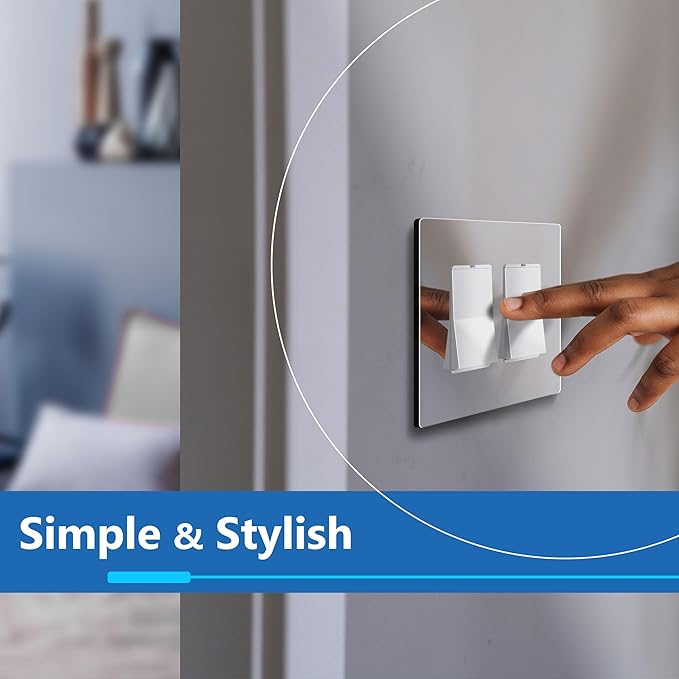 LIDER Double Decorator Wall Plate, Impact Resistant, Mirrored Acrylic, Plexiglass, Reflective Finish, Modern Upgrade, Screwless Light Switch/Outlet Cover Mid-Size 2-Gang, 4.88" x 4.92, Acrylic Silver