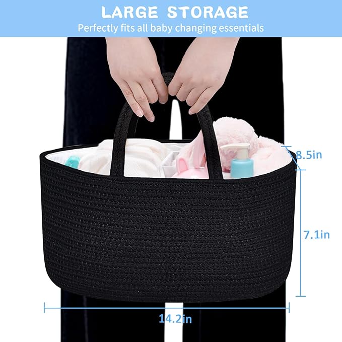ABenkle Diaper Caddy Organizer, Boho Rustic Cotton Rope Nursery Baby Basket, Changing Table Organizer for Baby Diaper Storage and Baby Shower