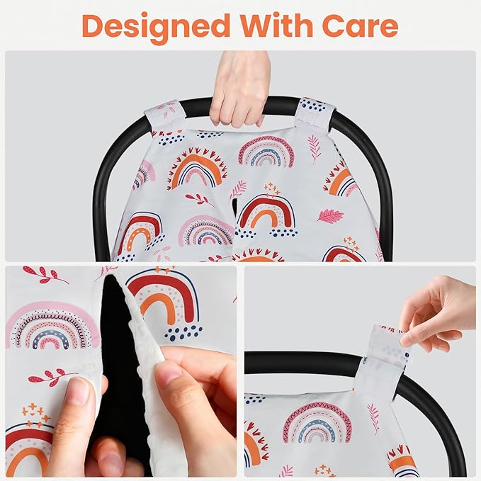 Rquite Car Seat Cover Baby, Carseat Covers Baby Girl, Winter Infant Car Seat Cover, Warm Minky Car Seat Canopy, Baby Carrier Cover with Peekaboo Opening, Multi Use Nursing Cover & Toddler Blanket
