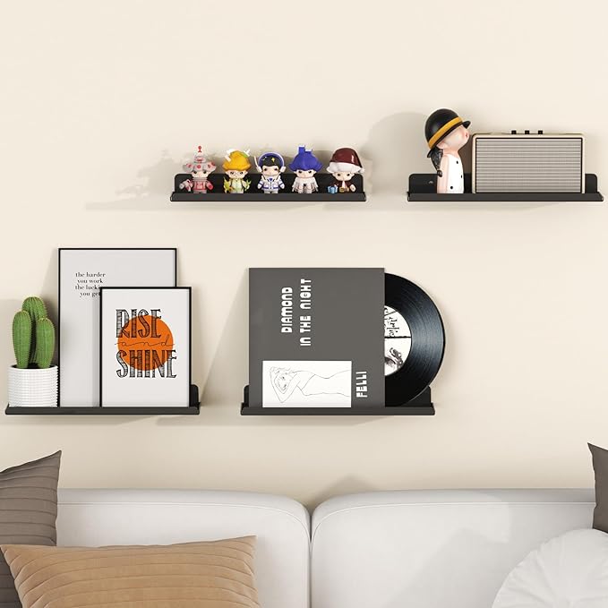 Lifewit Floating Shelves for Bathroom, 15" Clear Wall Organizer for Makeup, Perfume, Figures, Photo, Decor Shelf for Nursery, Living Room, Bedroom, Kitchen, Over Toilet Storage Rack, Black, 10 Pack