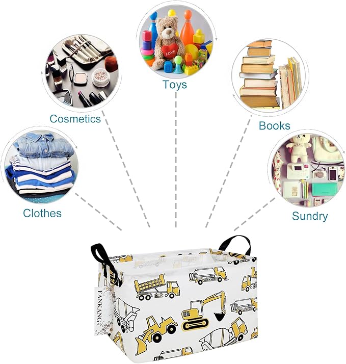 FANKANG Storage Bins, Nursery Hamper Canvas Laundry Basket Foldable with Waterproof PE Coating Large Storage Baskets for Kids Boys and Girls, Office, Bedroom, Clothes,Toys(Rec-excavator）