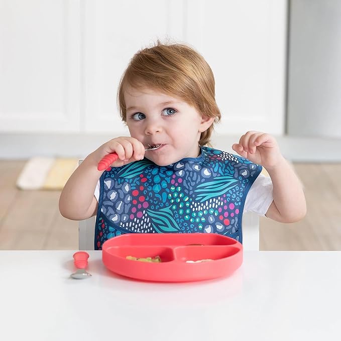 Bumkins Bibs for Girl or Boy, SuperBib Baby and Toddler for 6-24 Months, Essential Must Have for Eating, Feeding, Baby Led Weaning Supplies, Mess Saving Catch Food, Waterproof Fabric 3-pk Jungle