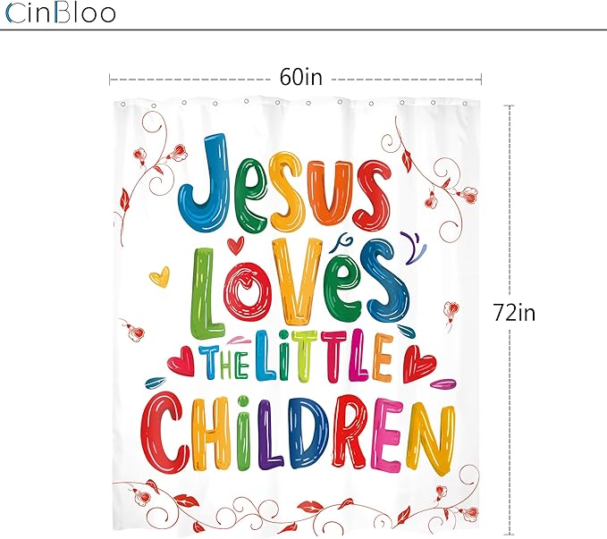 Kids 60Wx72H Shower Curtain Colorful Funny Inspirational Quotes Teens Jesus Loves Children Graffiti Motivational Words Simple Bathroom Curtain Set Modern Bath Bathroom Accessories Decor