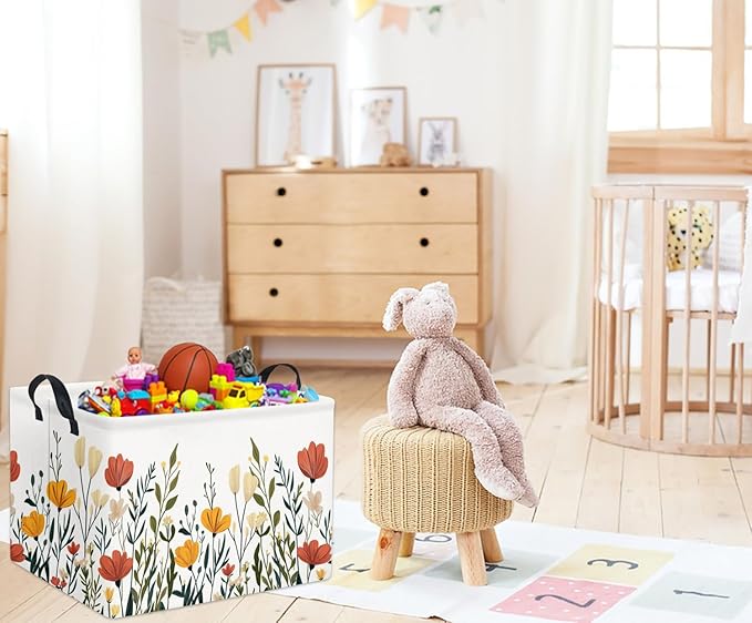 TIBAOLOVER Rectangular Baby Kids Storage Basket for Home Kitchen Girls Cute Toy Storage Bin Organizer Shelf Book Room Decor(Fall Flower)