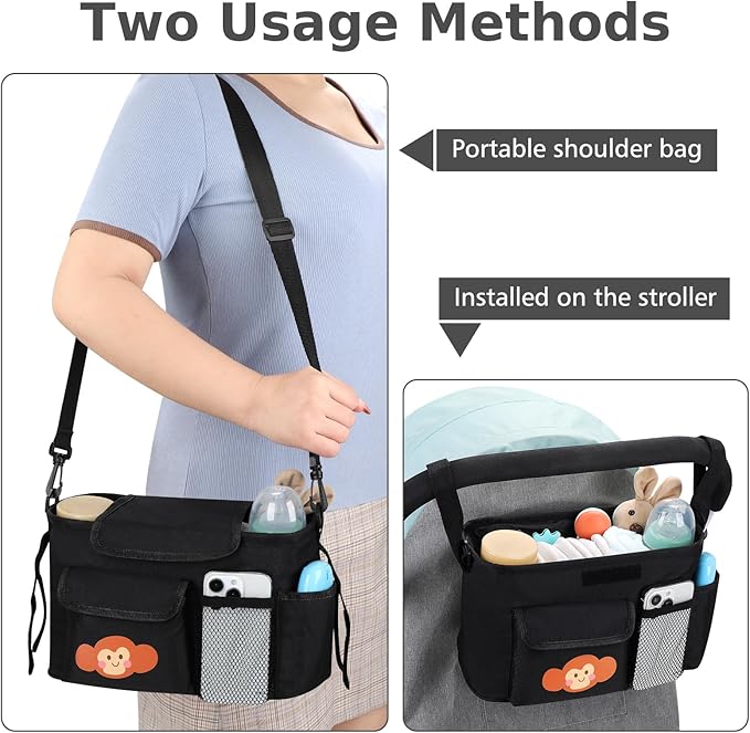 Accmor Universal Stroller Organizer with Cup Holder and Shoulder Strap, Stroller Bag Caddy Organizer Fits for Uppababy, Baby Jogger, Britax Strollers