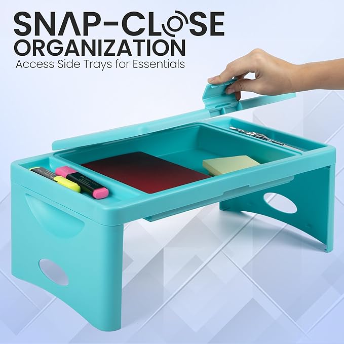 Loddie Doddie Foldable Lap Desk - Teal Blue, 9.75 x 12 in - Portable Desk & Lap Table with Storage Pocket - Table for Bed & Laptop Bed Tray - Car Seat Tray for Kids Travel