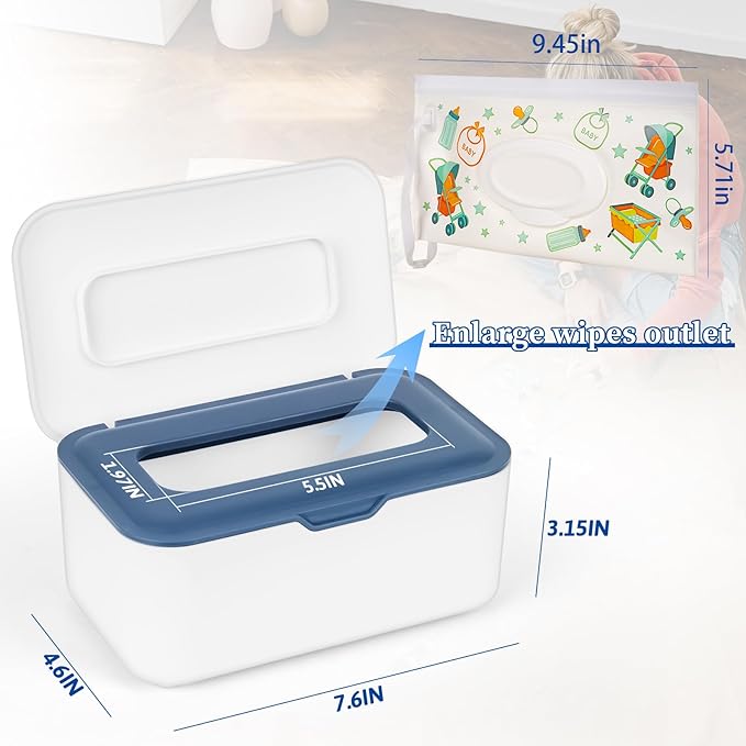 Baby Wipes Dispenser Holder Container, Keep Wipes Fresh and Clean, for Home, Office, Kitchen (New Blue)