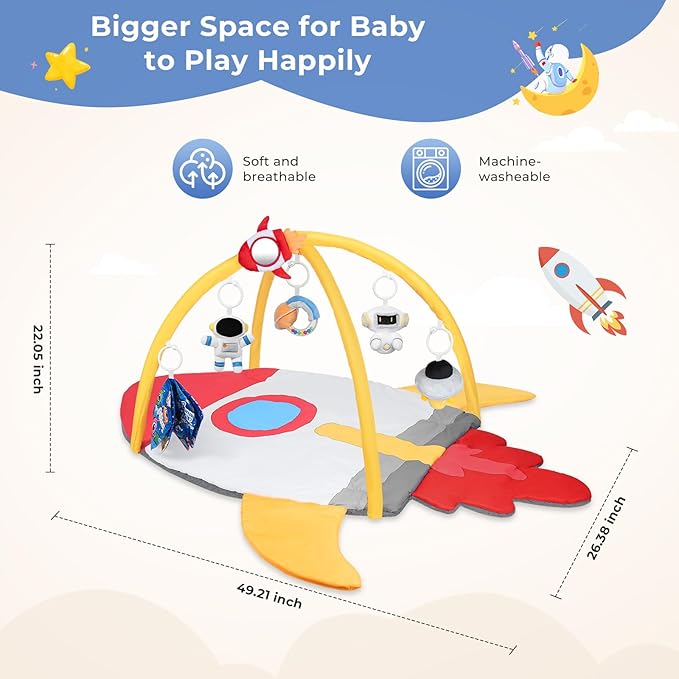 IPOZITO Baby Play Gym & Activity Mat for Sensory Development, Baby Tummy Time Play Mat to Improve Motor Skills and Visual Tracking， Newborn Infant Baby Essentials Gift