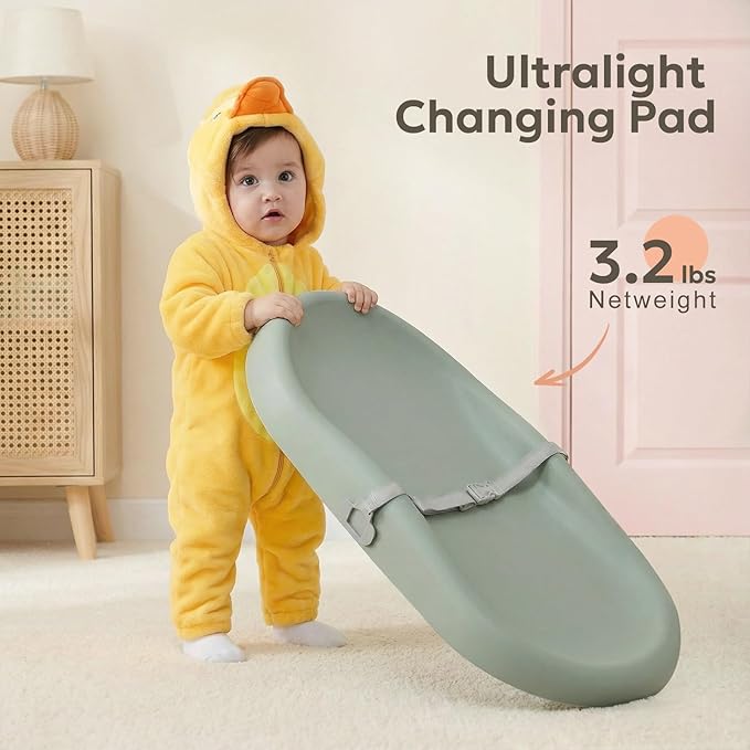 Mallify Baby Changing Pad with Waterproof and Non-Toxic Surface, Changing Table Pad with Adjustable Safety Belt, Easy-Clean & Portable Changing Pad for Dresser(Green)