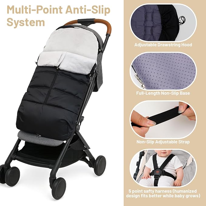KAKIBLIN Stroller Footmuff, Baby Footmuff for Stroller, Universal Bunting Bag for Babies Compatible with Most Strollers,Waterproof, Winter Sleeping Bag for Newborn to Toddler (105x46cm)