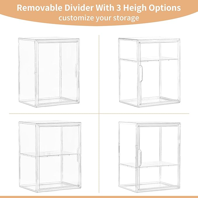 Lifelongpal Baby Bottle Storage Organizer for Countertop Cabinet, 2 Tiers Nursery Clear Acrylic Bottles Station Organizers Container with Removable Dividers and Magnetic Door