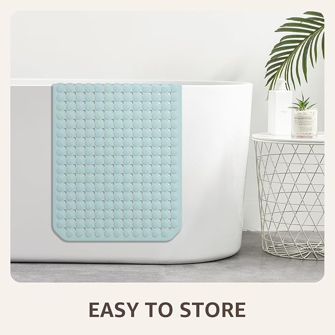 OTHWAY Bath Tub Shower Mat Non Slip, Bathtub Floor Liner Mats for Inside Shower Bathroom, Suction Cups and Drain Holes for Feet Scrubbing, Machine Washable, Soft on Feet, 35x16 Inch, Light Blue