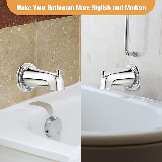 Dreyoo Tub Spout (Universal Fits 1/2" Copper Pipe, 1/2" IPS and 3/4" IPS), Bathroom Bathtub Faucet with Adapters and Hex Wrench (Chrome,Simple)