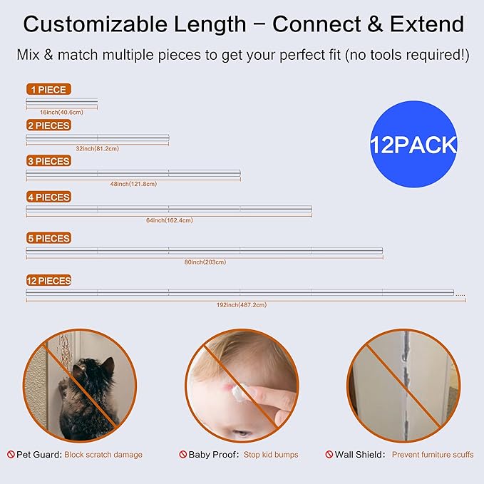 Clear Corner Protectors – Self-Adhesive Baby Proofing Safety Bumpers for Walls, Furniture, Cabinets & Desks – Freely Spliced to Meet Your Needs(12PCS, 2.5x40.6cm/1.0x16in)