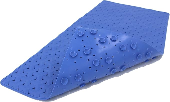 SafeLand- Non-Slip Bath, Shower, Tub Mat, TPR Material, Eco-Friendly, Non-PVC, Machine Washable, No Odor, with Powerful Suction Cups and Drain Holes, Tweed (15"x30" Blue)
