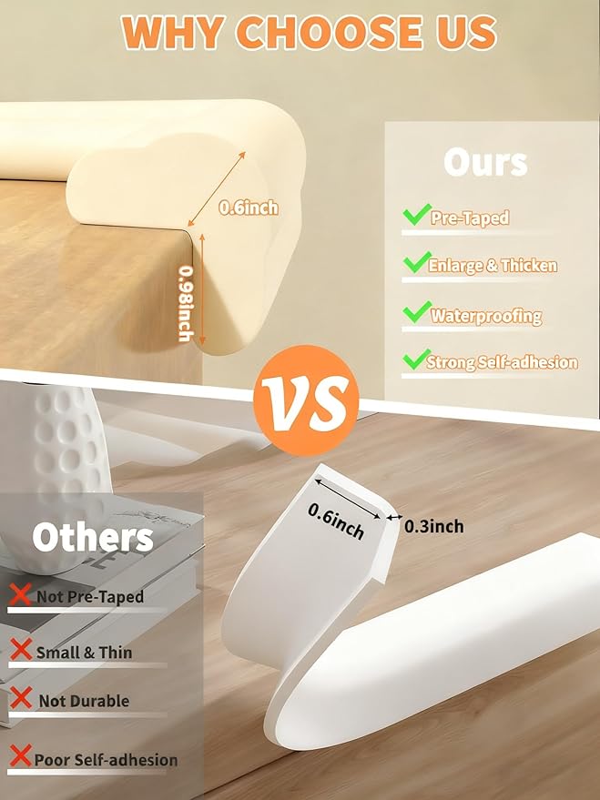 QYV Edge Corner Protector Baby Proofing, 6.56FT 0.6'' Thicken L-Shape Furniture Fireplace Safety Bumper Guard with 6 Corners, Pre-Taped, Soft NBR Rubber Foam, Table Edge Protector for Baby (Beige)