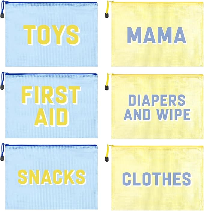 6pcs Hospital Diaper Bag Organizing Pouches for Labor and Delivery, Maternity Essentials Diaper Bag Organizer for Mommy Travel - Blue/Yellow