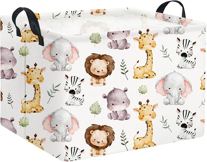 TIBAOLOVER Rectangular Kids Storage Basket Baby Storage Basket with Handles for Home Kitchen Boys and Girls Cute Toy Storage Bin Organizer Shelf Book Room Decor(Lovely Animal)