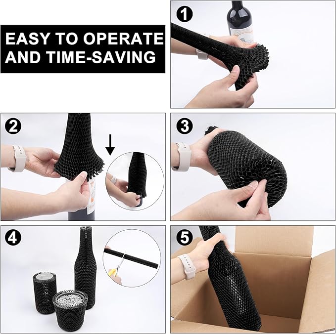 Black Wine Bottle Protector Sleeves by Honeycomb Paper,36 Set Reusable Glass Liquor Bottle Sleeves for Airplane Travel,Transport,Camping-Proof Hardened Safety and Impact Resist