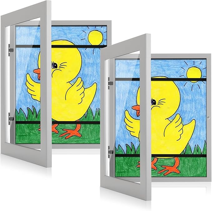 [2-Pack] Kids Art Frames, 8.5x11 Front Opening Kids Artwork Frames Changeable, Gray Artwork Display Storage Frame for Wall, Holds 50 Pcs, for 3D Picture, Crafts, Children Drawing, Hanging Art,