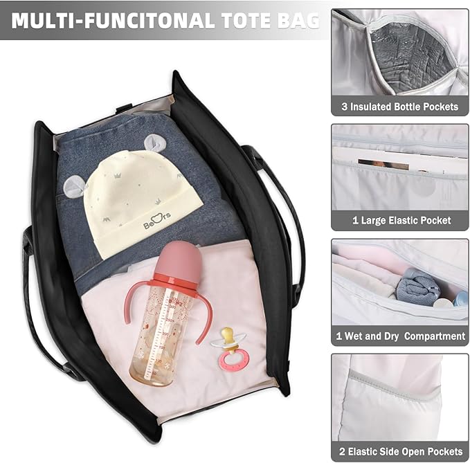 BOLOSTA Diaper Bag Tote for Women, Diaper Bag Tote with Changing Pad, Large Capacity Mommy Bag for Hospital and Weekender