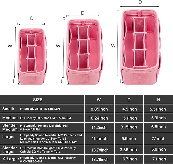 ZTUJO Purse Organizer Insert, Felt Bag Organizer For Handbag Purse Organizer,13 Colors, 6 Size (Large, Light Pink)
