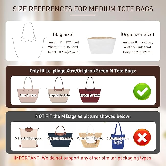 Doxo Long Champ Organizer Insert, Bag Organizer Insert for le pliage Medium, G.oyard PM, Speedy 30, Neverfull MM and More, Light Waterproof DupontPaper Purse Organizer, 6 Pockets(Black&Blue, M)
