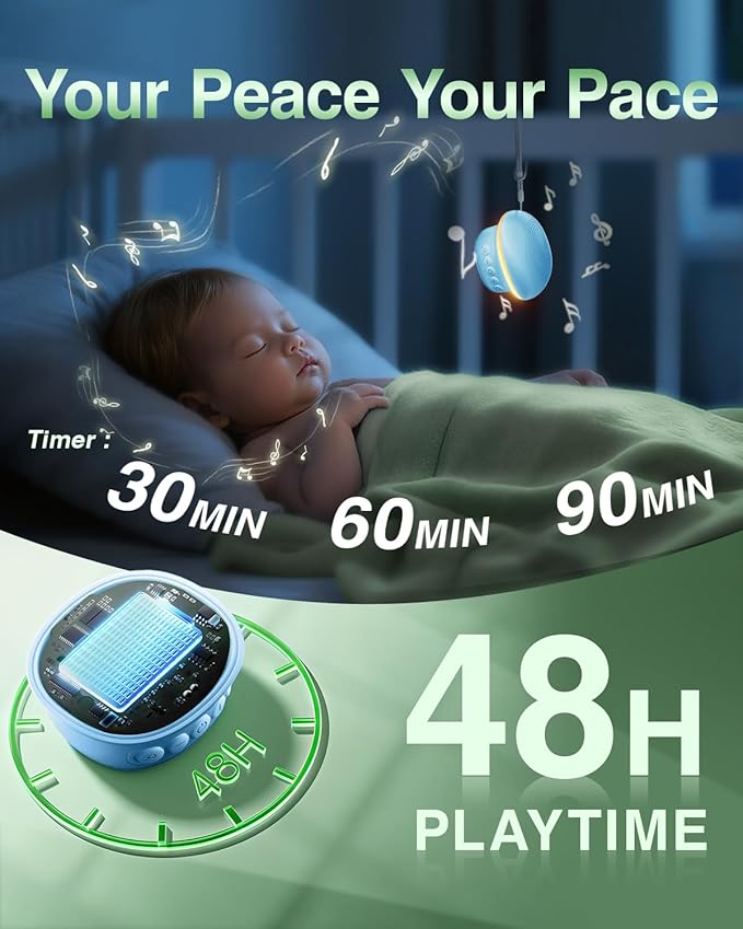Portable White Noise Sound Machine for Baby, Kids & Adults, 20 Non-Looping Sounds, 48H Playtime, 30 Level Volume, Memory, 3 Timers & Night Light, Sound Therapy for Sleep, Home, Travel, Office, Gift