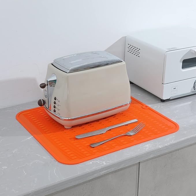 MicoYang Silicone Dish Drying Mat for Multiple Usage,Easy clean,Eco-friendly,Heat-resistant Silicone Mat for Kitchen Counter or Sink,Refrigerator or Drawer Liner Orange 2XL 24 inches x 18 inches