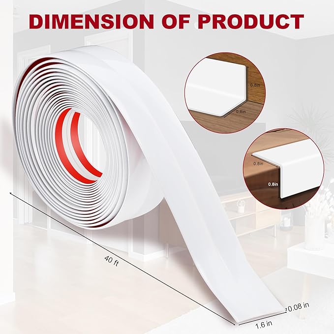 1.6 Inch x 40 Feet Wall Corner Protector Peel and Stick Corner Trim Molding Strip Self Adhesive Wall Edge Protectors Guards for Edge Ceiling, White