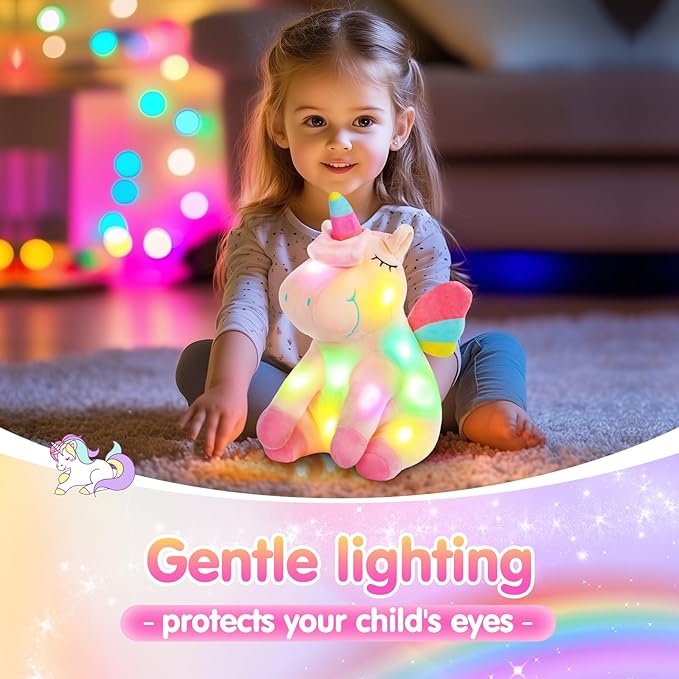 Athoinsu Light up Pink Unicorn Stuffed Animal Soft Plush Toy with LED Colorful Night Lights Glowing Birthday Children's Day Gifts for Kids Toddler Girls Women, 12''