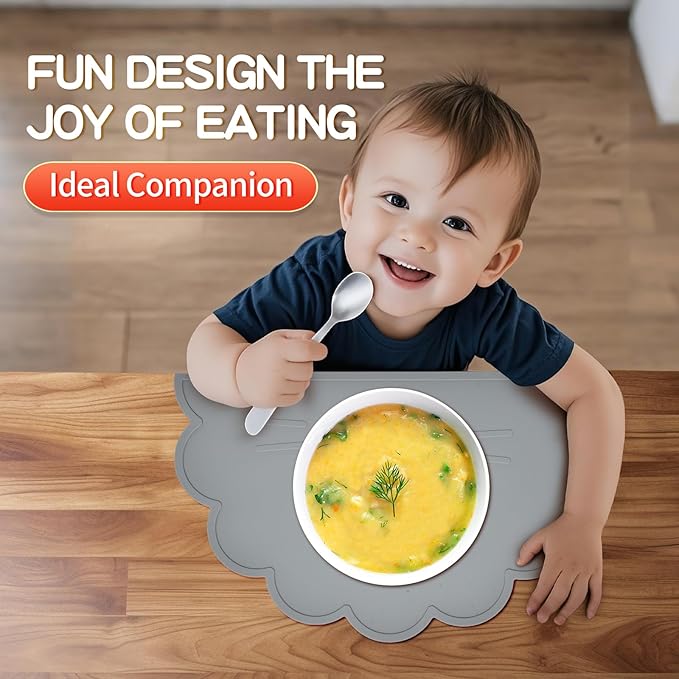 Silicone Bear Placemat for Toddlers (Lion 3pcs Gray)