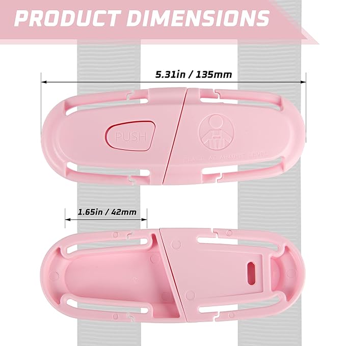 Universal Car Seat Chest Clip, Adjustable Harness Positioning Clip for Stroller and Booster Seat, Anti-Slip Shoulder Straps Holder Accessory for Parents (1 Pack, Pink)