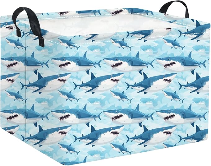 TIBAOLOVER Rectangular Shark Basket Baby Kids Storage Basket Cute Kids Toy Storage Bin Organizer Shelf Book Room Decor(Sharks)
