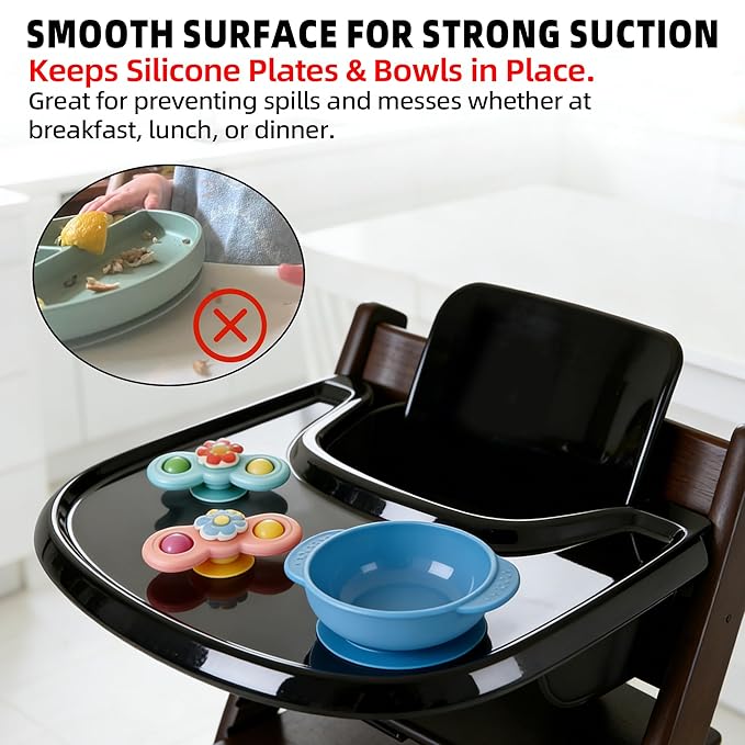 Baby High Chair Tray Compatible with Stokke Tripp Trapp V2+, Replacement Tray for Stokke High Chair, Smooth Surface & Strong Suction, BPA-Free & Dishwasher Safe, Toddlers 6–36 Months - Black